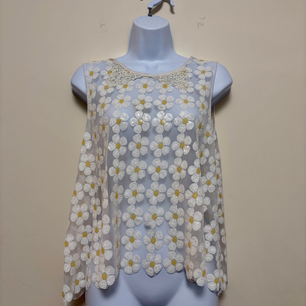 Free People White Floral Daisy Lace Overlay Top